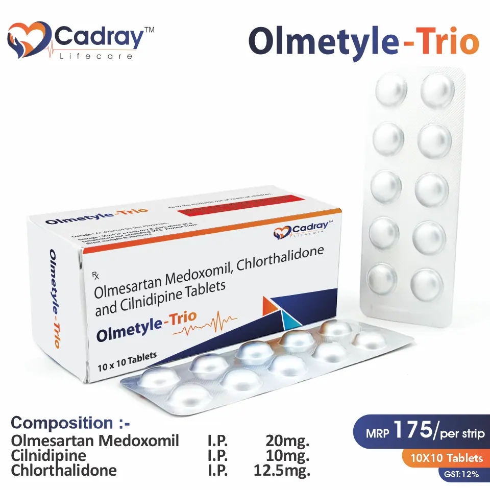 Olmesartan Medoxomil 20mg + Cilnidipine 10mg + Chlorthalidone 12.5mg at Best Price in PCD Medical Pharma for Hypertension & Cardiovascular Disorders